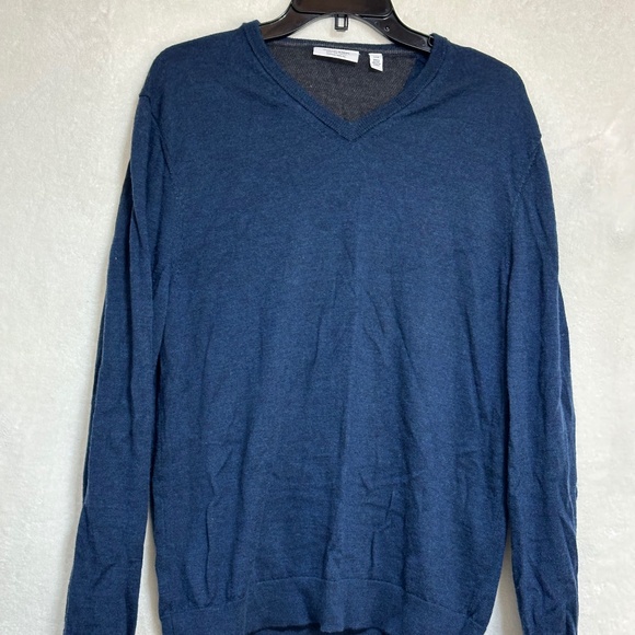 Calvin Klein Sweater Men's LG Blue Long Sleeve Pullover Extra Fine Merino Wool - Picture 2 of 6